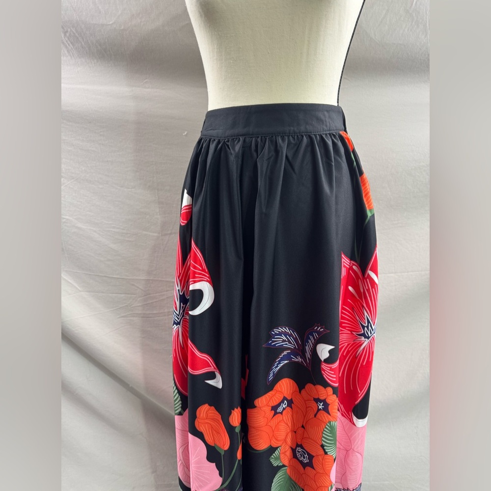 Boho Floral Print Women's Skirt Black - Picture 9 of 11
